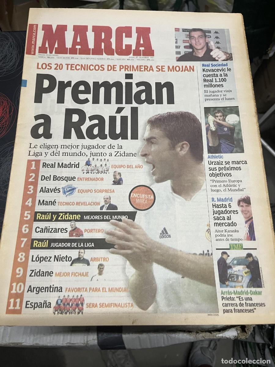 Coleccionismo deportivo: MARCA (27-12-2001) RAUL GONZALEZ REAL MADRID KOVACEVIC URZAIZ RALLY DAKAR