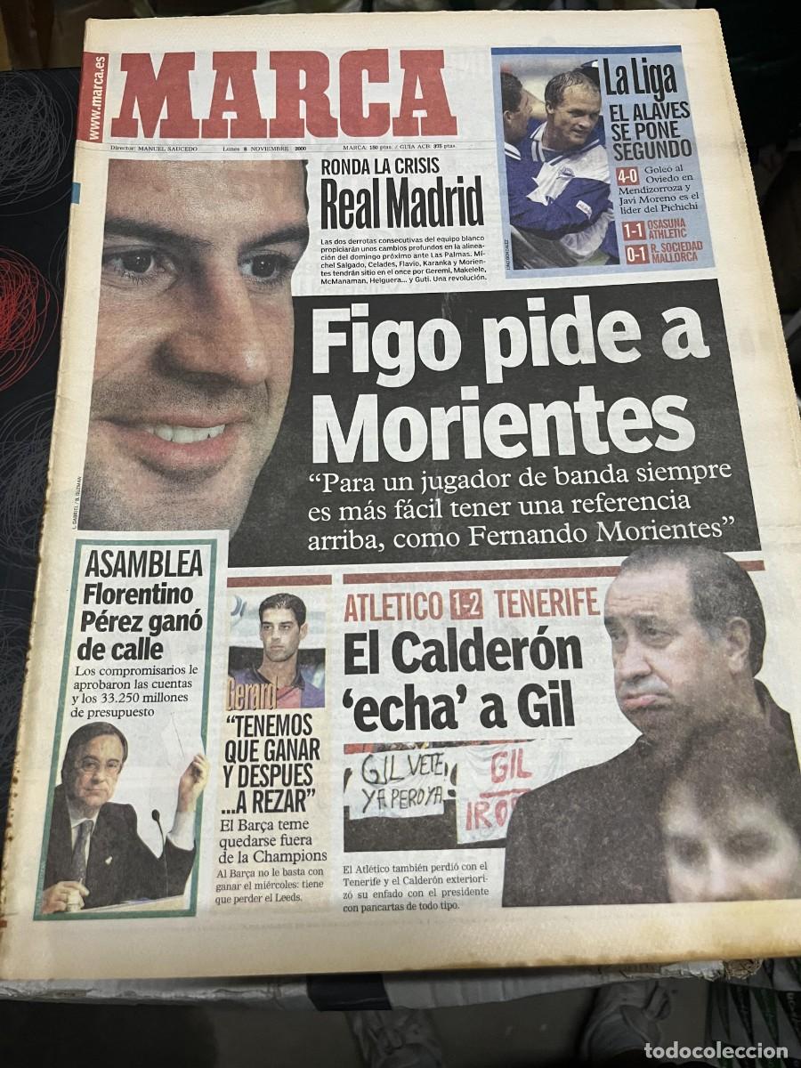 Coleccionismo deportivo: MARCA (6-11-2000)FIGO REAL MADRID OSASUNA 1-1 ATHLETIC R.SOCIEDAD 0-1 MALLORCA ATLETICO 1-2 TENERIFE