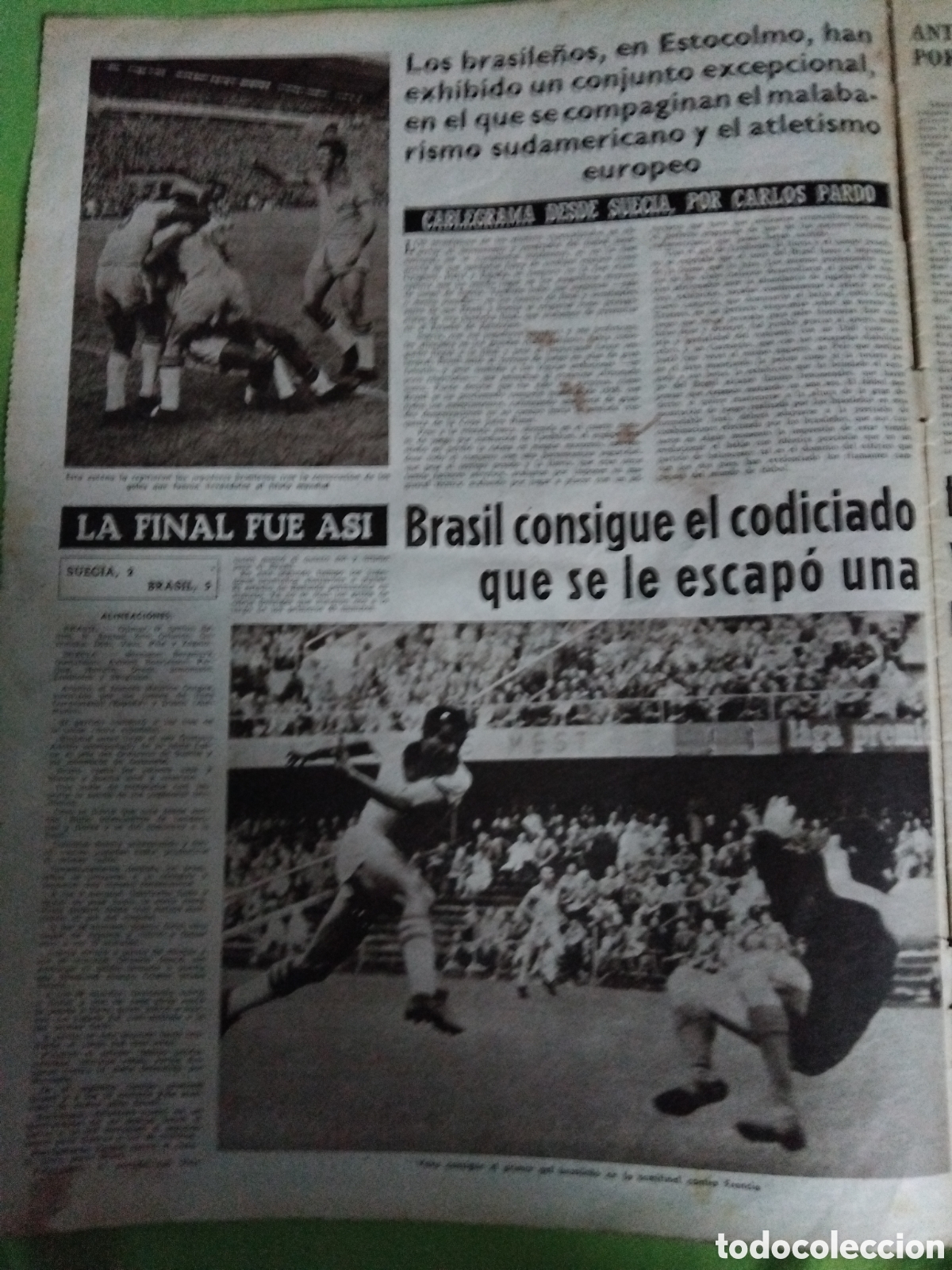 Coleccionismo deportivo: Periodico Brasil Campe&oacute;n mundial 1958