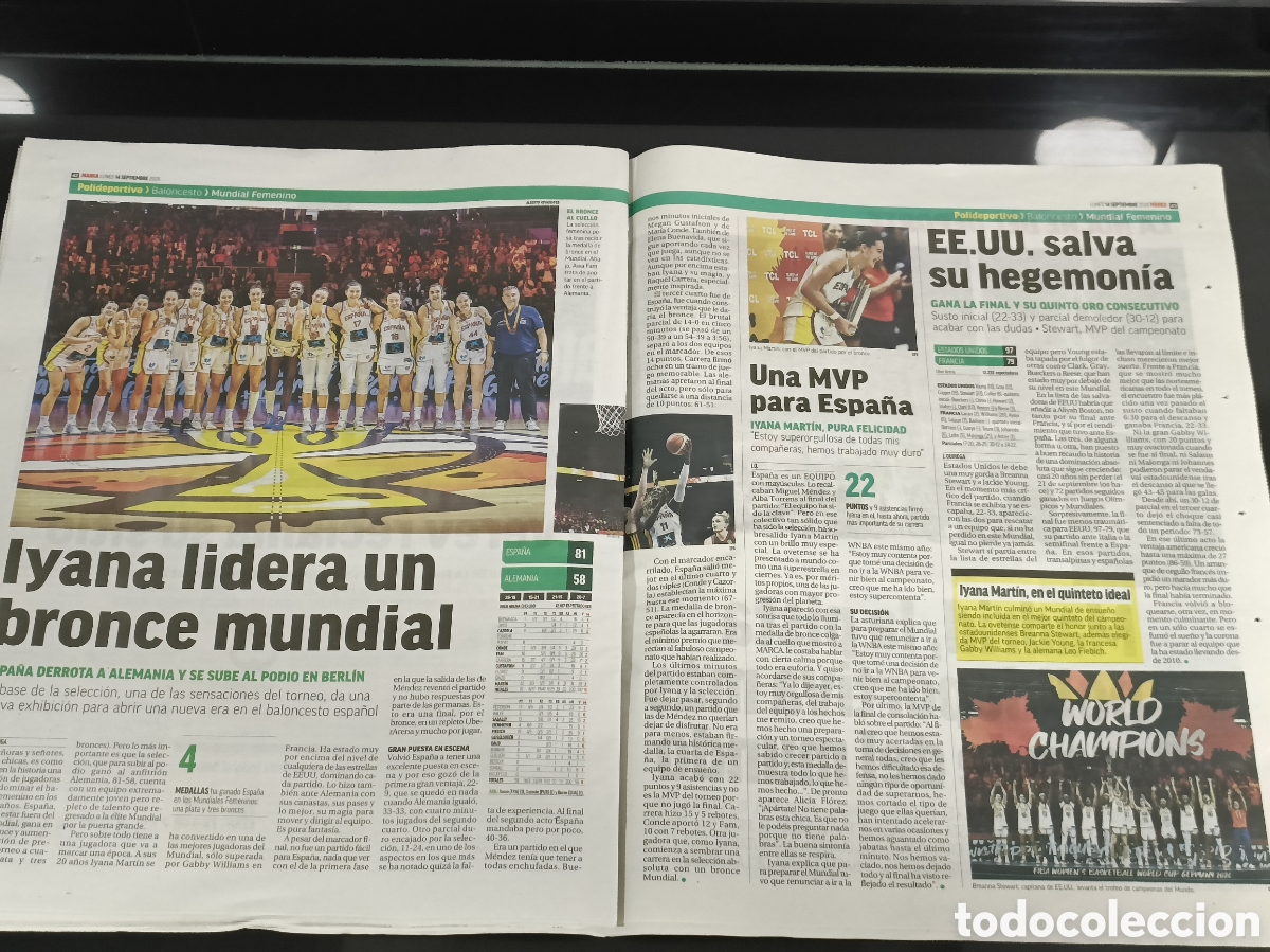 Coleccionismo deportivo: Peri&oacute;dico Hist&oacute;rico Espa&ntilde;a femenino bronce Enric Mas Campe&oacute;n Marca 14/09/2026