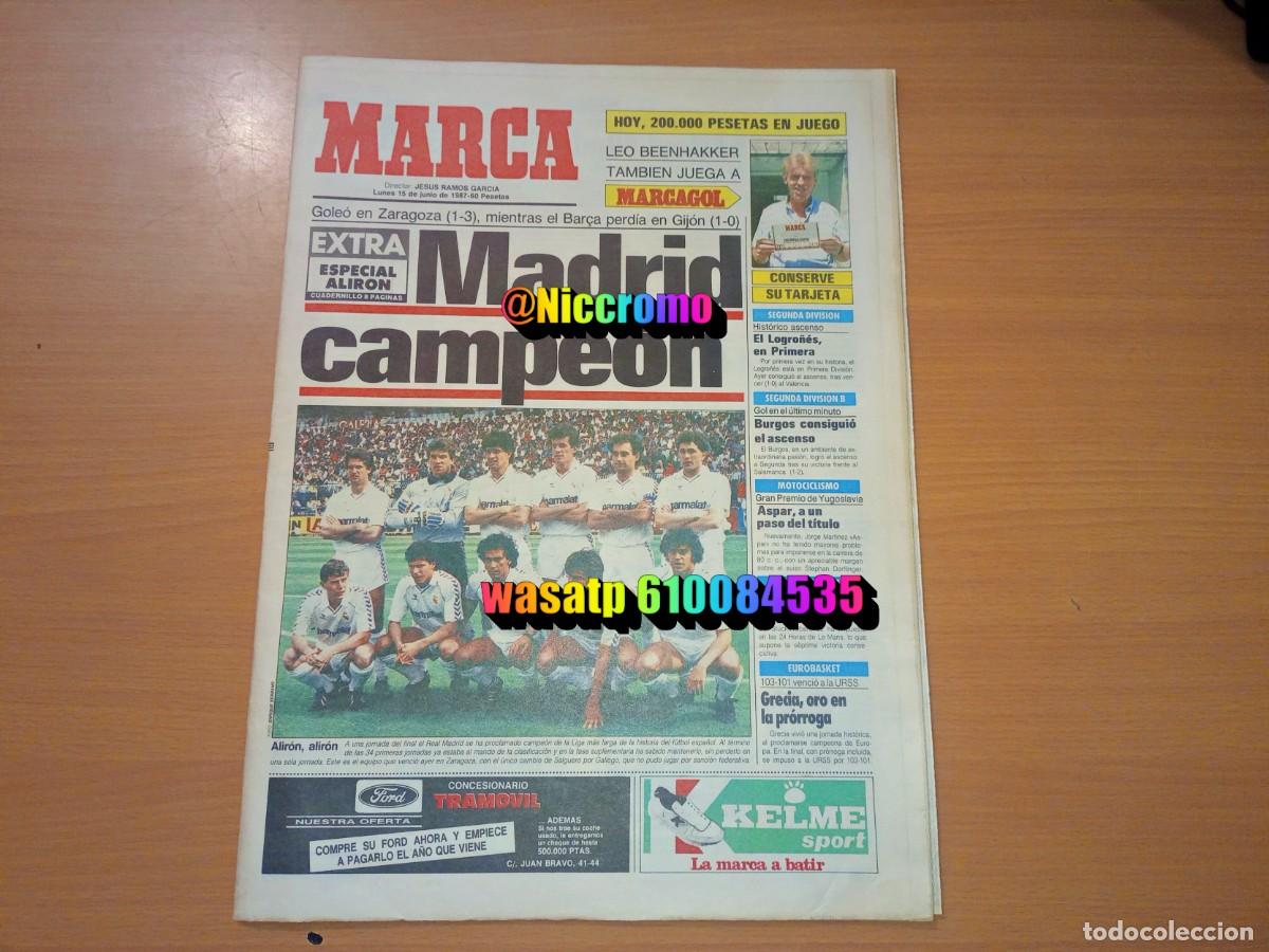 Coleccionismo deportivo: real madrid periodico marca + extra campeon liga 1986 1987 completo ver fotos niccromo