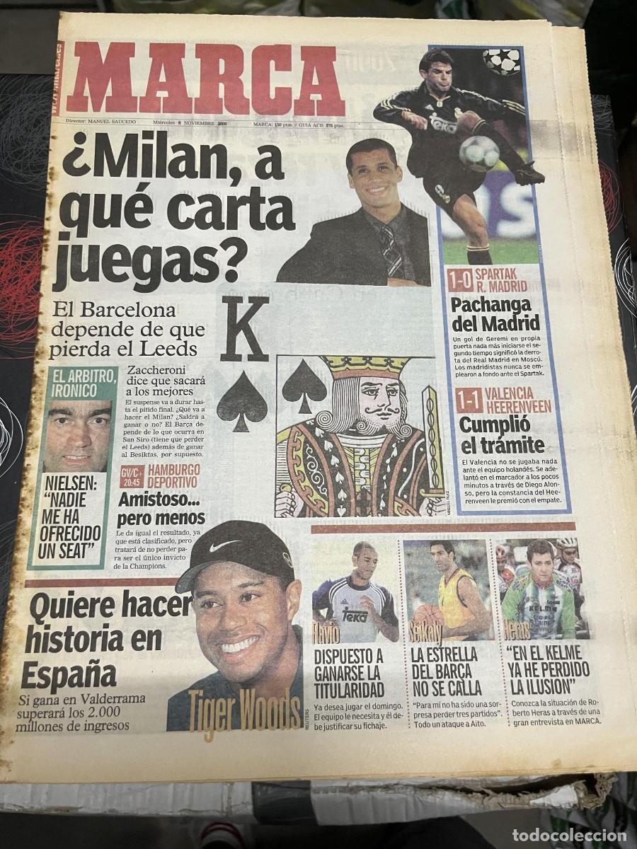 Coleccionismo deportivo: MARCA (8-11-2000) SPARTAK MOSCU 1-0 REAL MADRID VALENCIA 1-1 HEERENVEEN MILAN BARCELONA TIGER WOODS