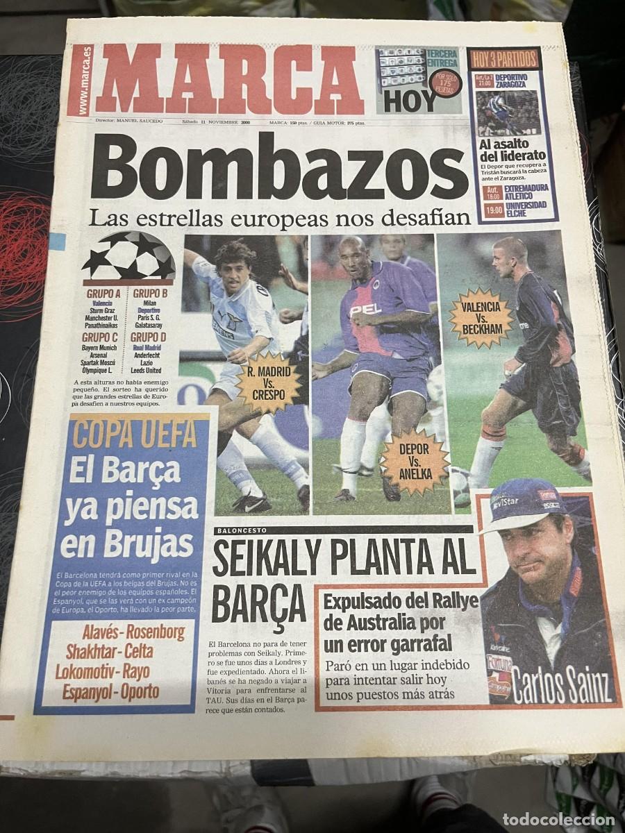 Coleccionismo deportivo: MARCA (11-11-2000) SORTEO BOMBO JORNADA LIGA DEPORTIVO ZARAGOZA SEIKALY CARLOS SAINZ