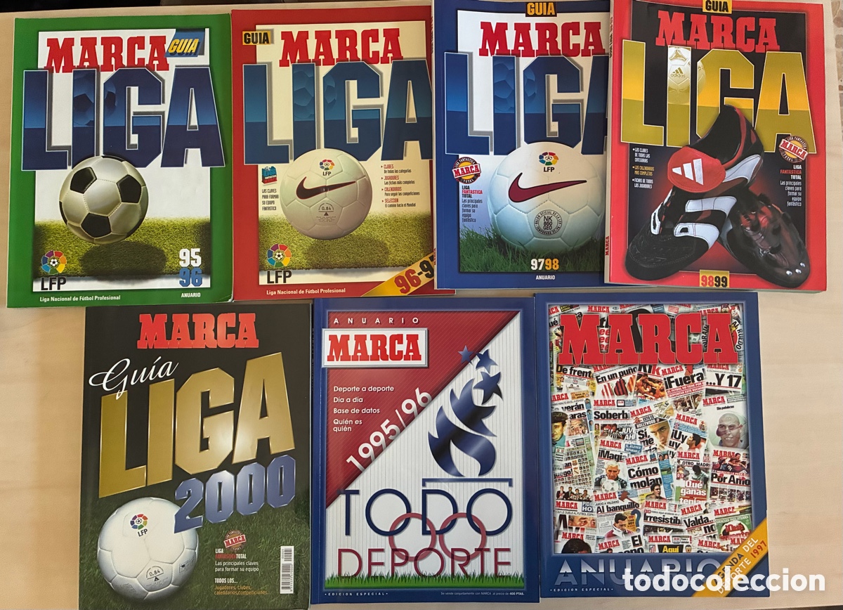 Coleccionismo deportivo: Lote 7 gu&iacute;as revistas Gu&iacute;a Marca desde 1995 al 2000 liga f&uacute;tbol