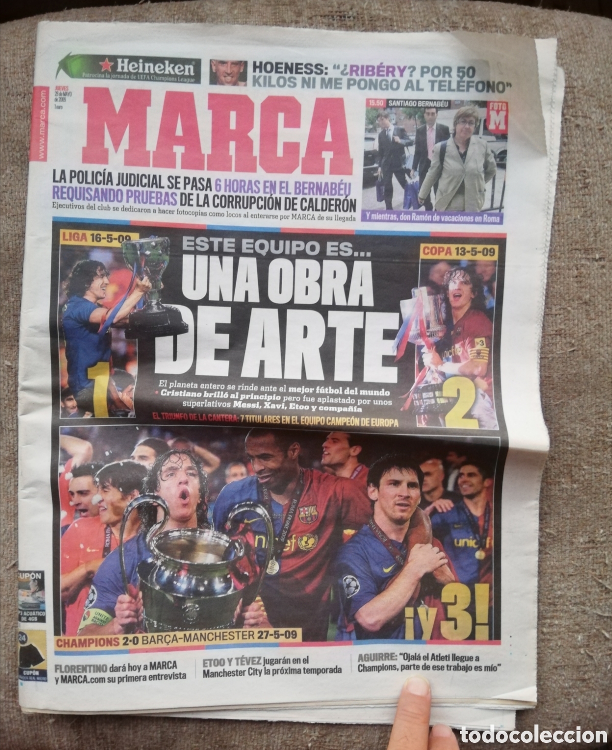 Collectionnisme sportif: Peri&oacute;dico Marca. Triplete F. C. Barcelona. Jueves 28 de mayo de 2009