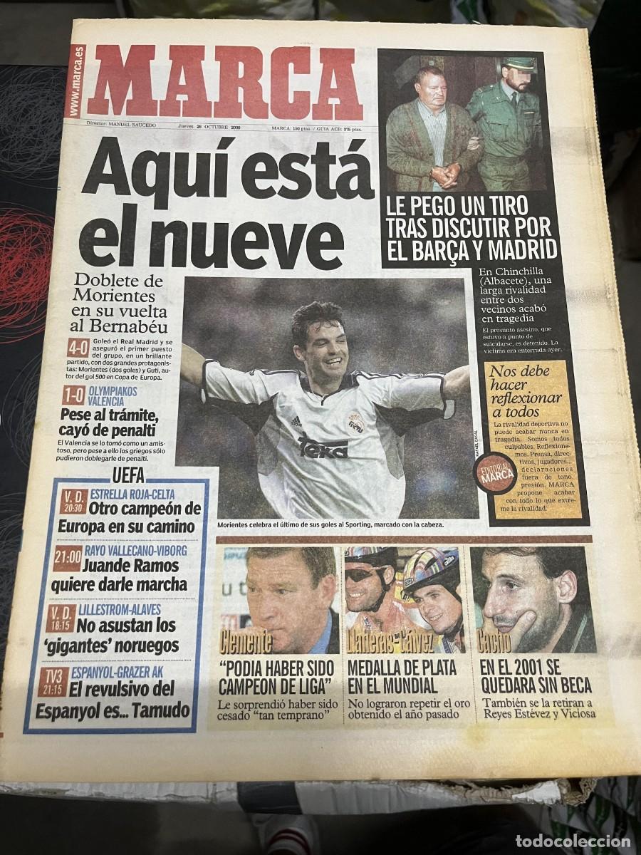 Coleccionismo deportivo: MARCA (26-10-2000) OLYMPIAKOS 1-0 VALENCIA REAL MADRID 4-0 SPORTING LISBOA MORIENTES LLANERAS GALVEZ