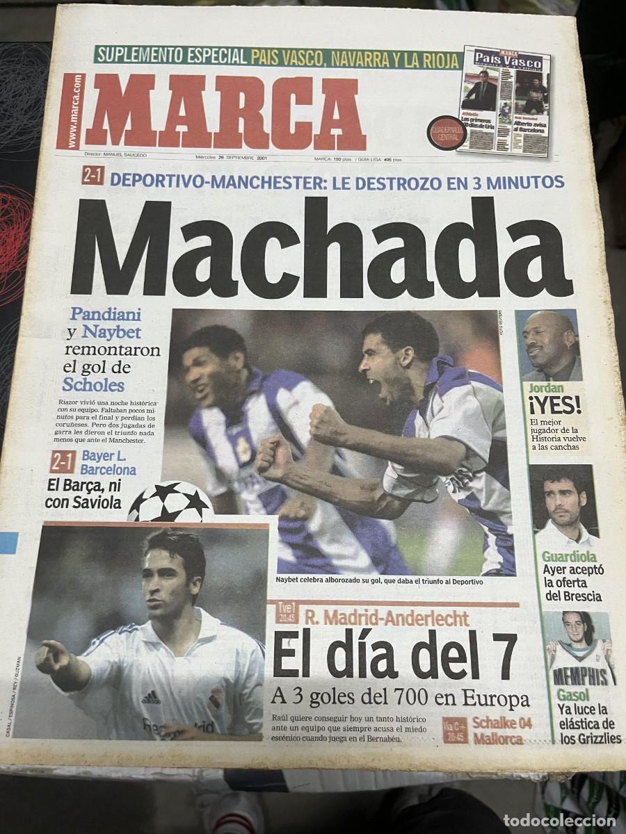 Coleccionismo deportivo: MARCA(26-9-2001)DEPORTIVO CORU&Ntilde;A 2-1 MANCHESTER UNITED BAYER LEVERKUSEN 2-1 BARCELONA MICHAEL JORDAN