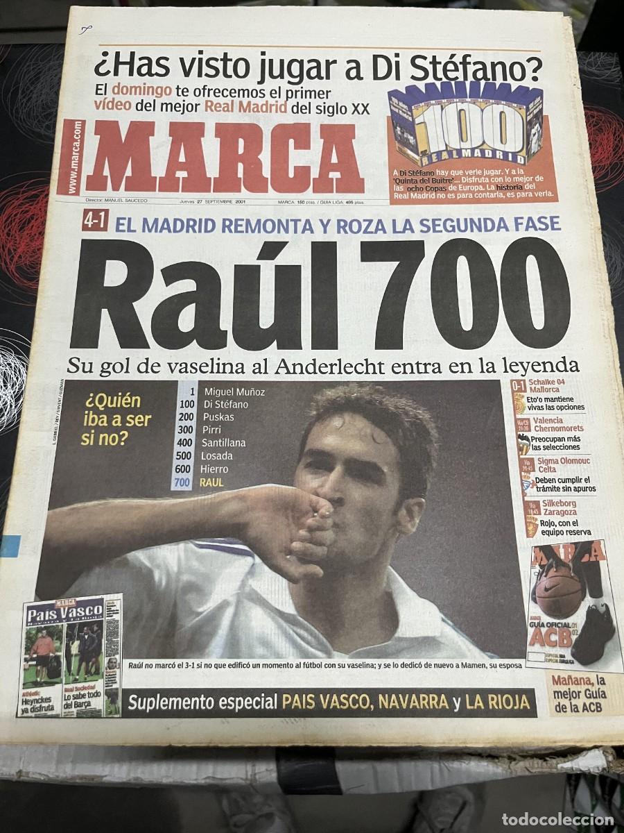 Coleccionismo deportivo: MARCA(27-9-2001) REAL MADRID 4-1 ANDERLECHT RAUL GONZALEZ SCHALKE 0-1 MALLORCA MICHAEL JORDAN
