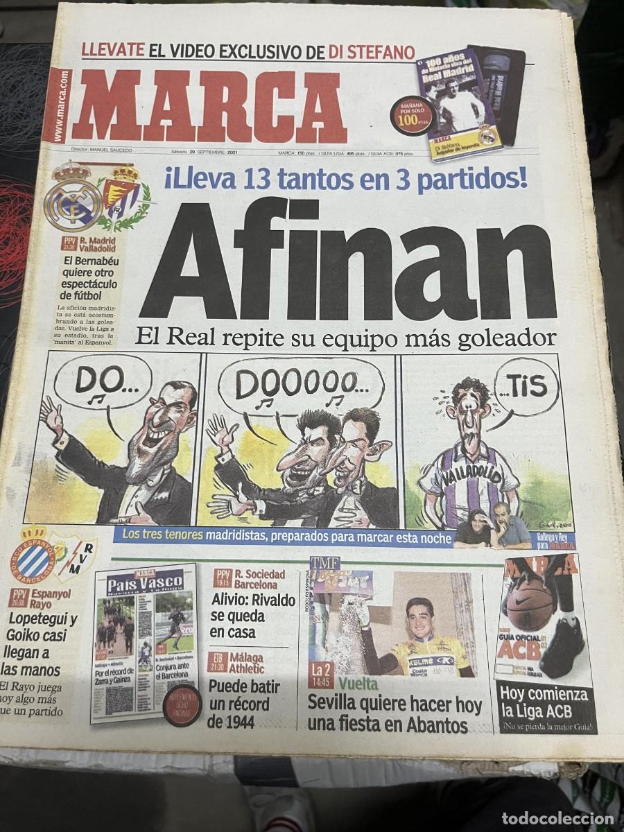 Coleccionismo deportivo: MARCA (29-9-2001) HOY REAL MADRID VALLADOLID ESPANYOL RAYO REAL SOCIEDAD BARCELONA JORNADA LIGA