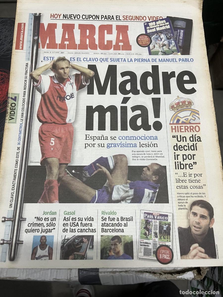 Collezionismo sportivo: MARCA (2-10-2001) LESION MANUEL PABLO HIERRO MICHAEL JORDAN PAU GASOL RIVALDO