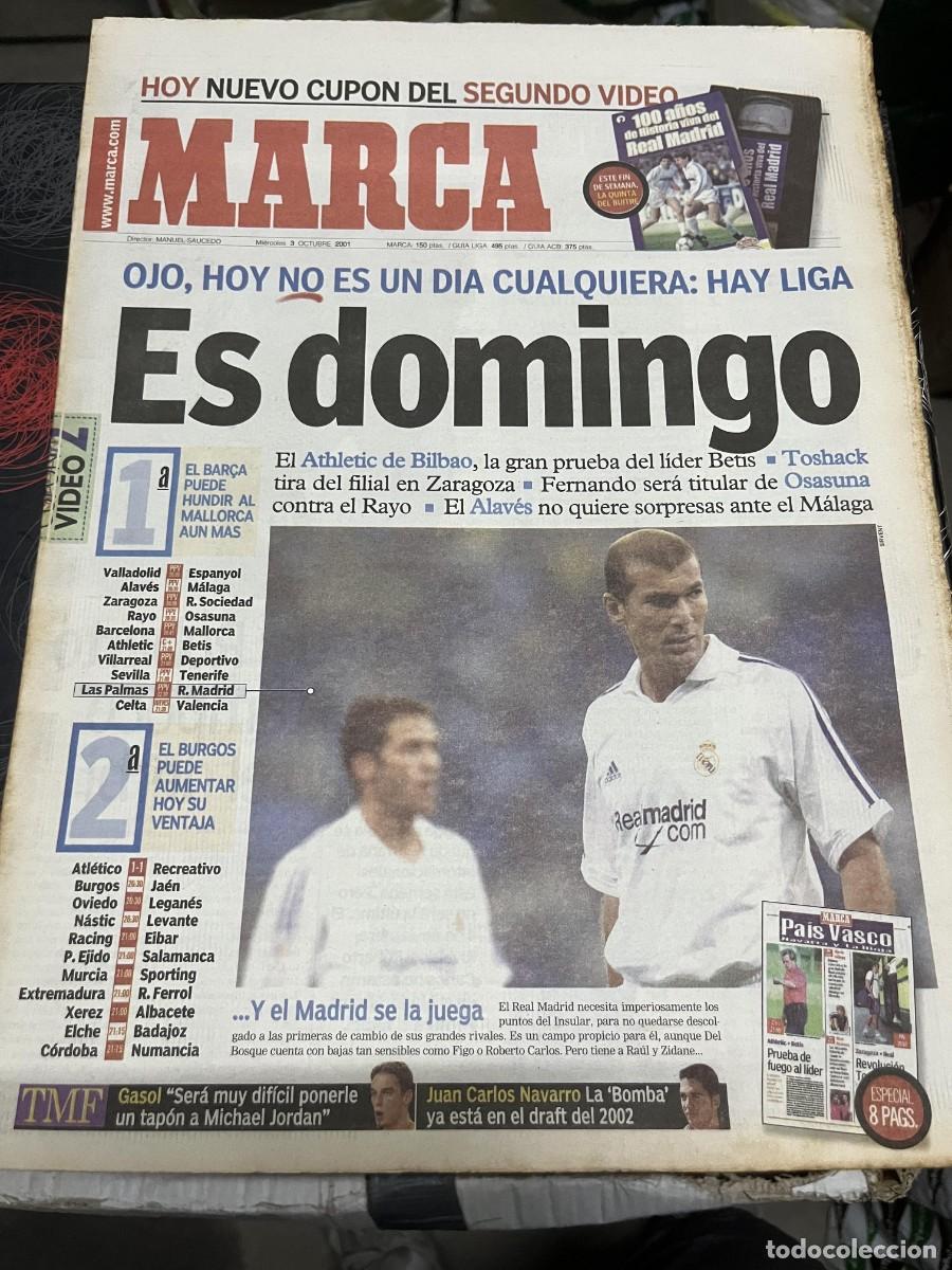 Collezionismo sportivo: MARCA (3-10-2001) JORNADA LIGA LAS PALMAS REAL MADRID ZIDANE PAU GASOL JUAN CARLOS NAVARRO GUARDIOLA