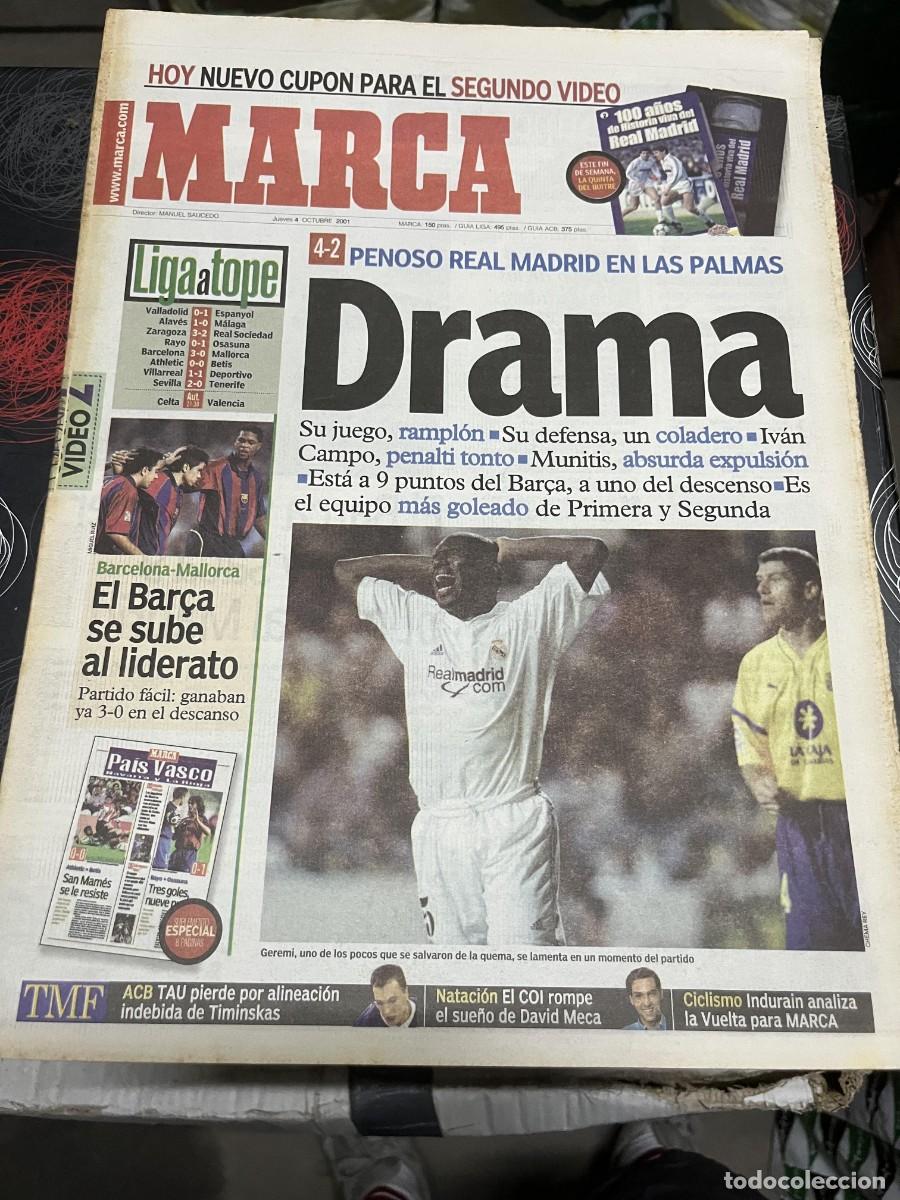 Collezionismo sportivo: MARCA (4-10-2001) LAS PALMAS 4-2 REAL MADRID JORNADA LIGA BARCELONA MALLORCA DAVID MECA