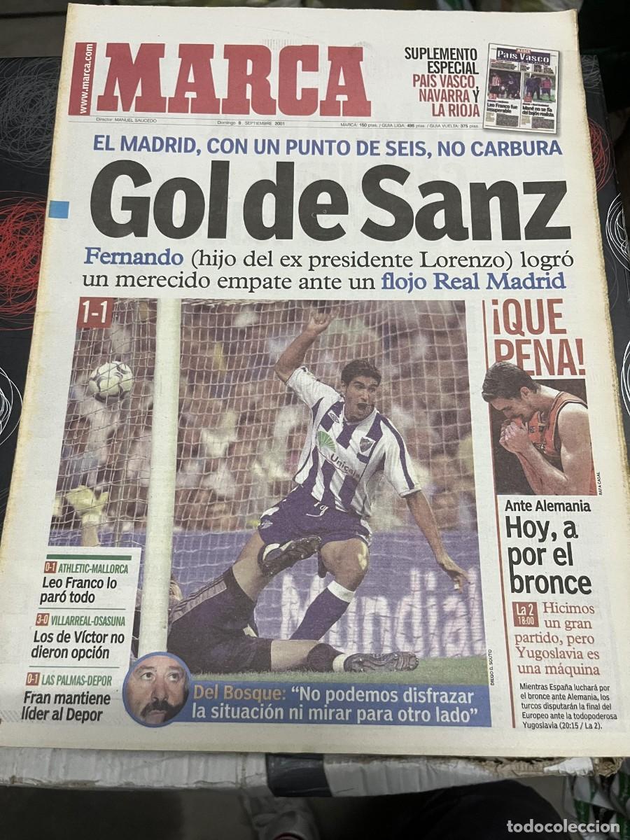 Colecionismo desportivo: MARCA (9-9-2001) JORNADA LIGA REAL MADRID 1-1 MALAGA BALONCESTO YUGOSLAVIA ESPA&Ntilde;A GASOL