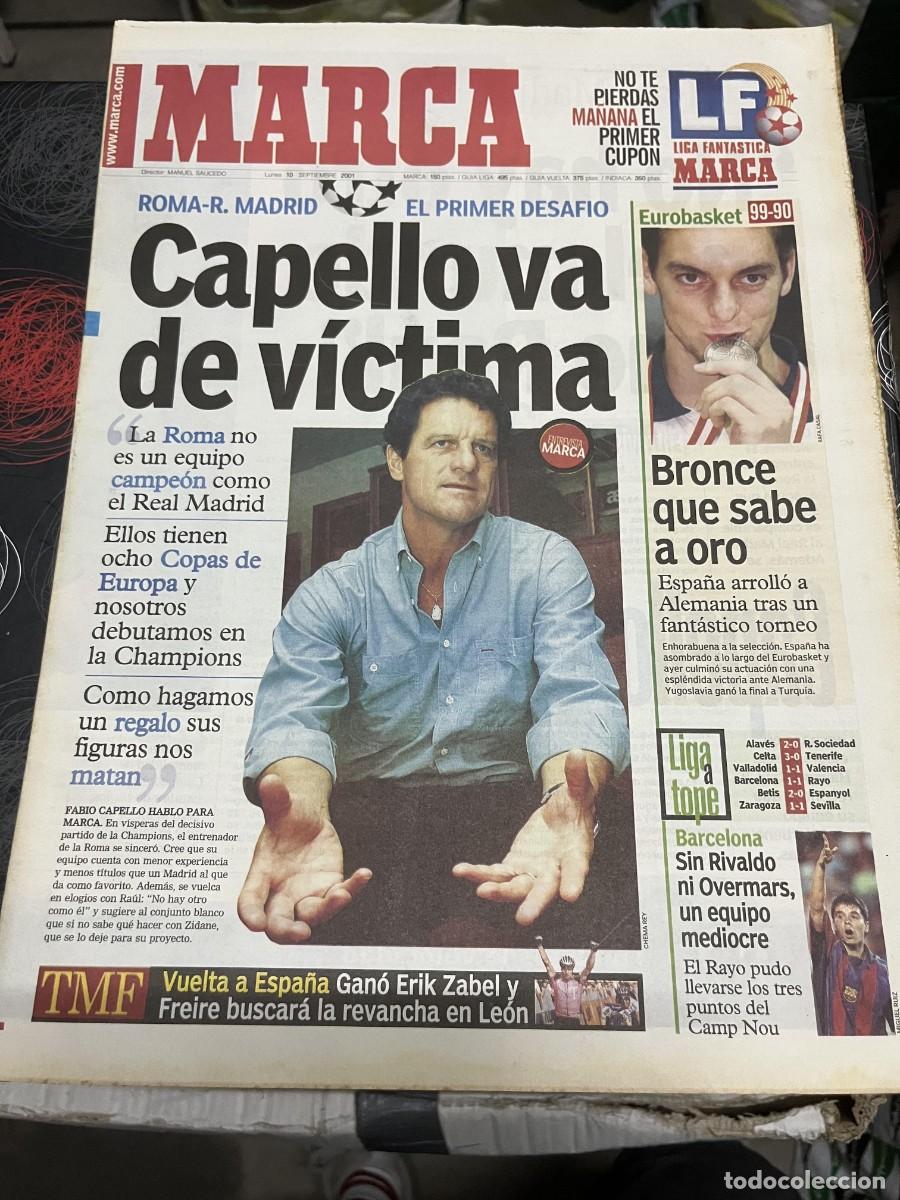 Colecionismo desportivo: MARCA (10-9-2001) HOY CHAMPIONS ROMA REAL MADRID CAPELLO MEDALLA BRONCE ESPA&Ntilde;A EUROBASKET GASOL