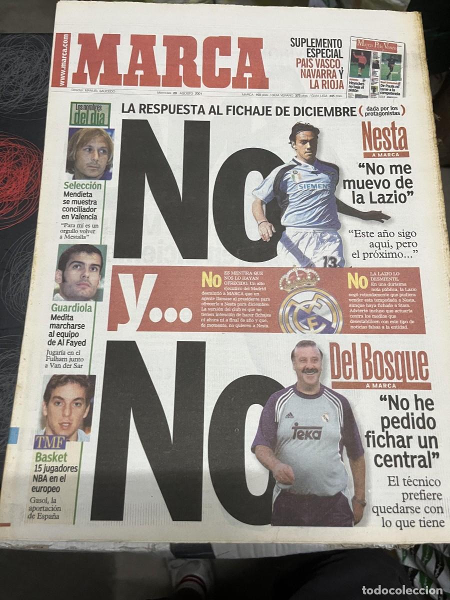Coleccionismo deportivo: MARCA (29-8-2001) POSIBLE FICHAJE NESTA REAL MADRID MENDIETA GUARDIOLA DEL BOSQUE PAU GASOL