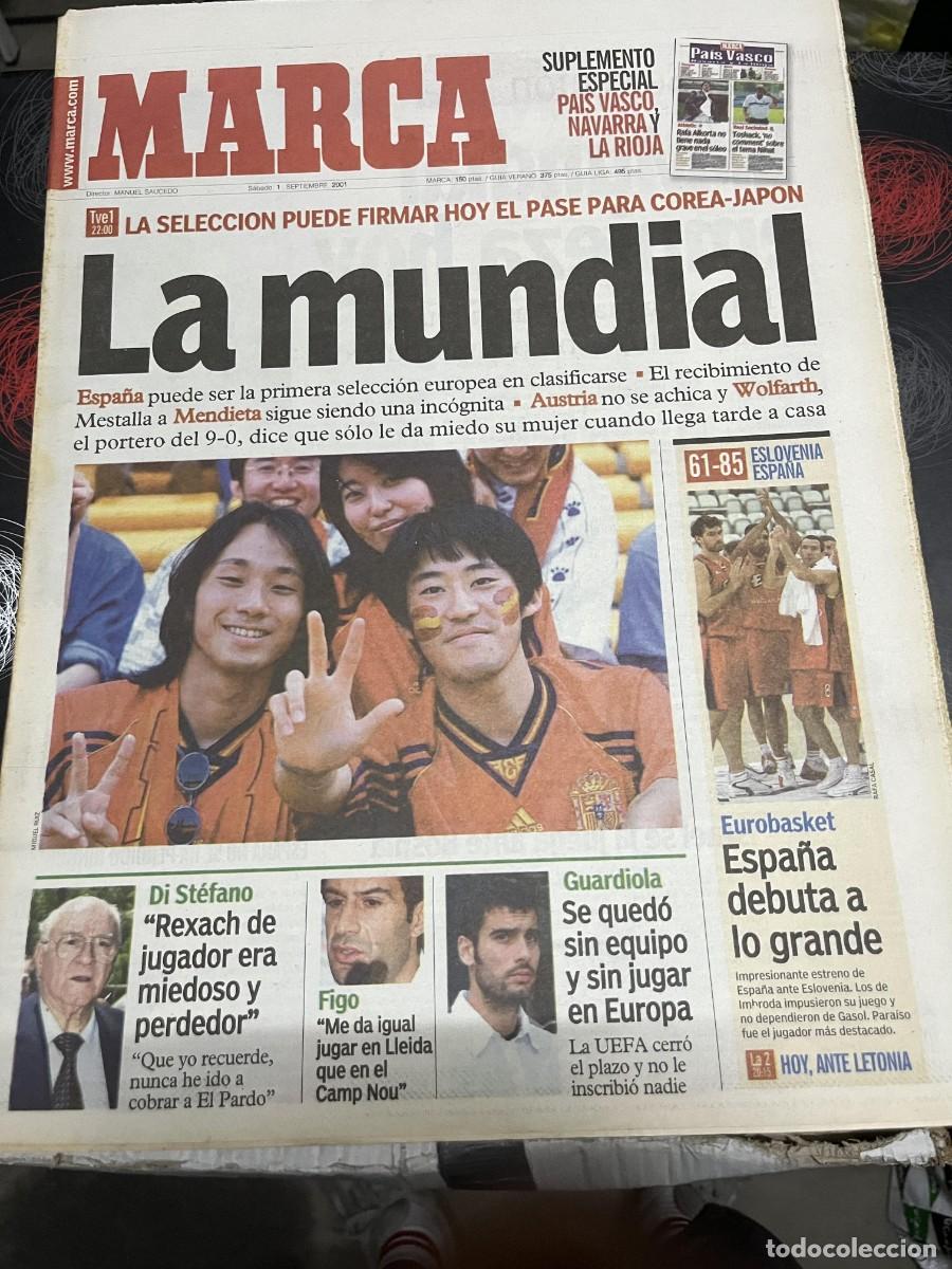 Coleccionismo deportivo: MARCA (1-9-2001) VALENCIA MENDIETA WOLFARTH ESPA&Ntilde;A AUSTRIA DI STEFANO FIGO GUARDIOLA EUROBASKET