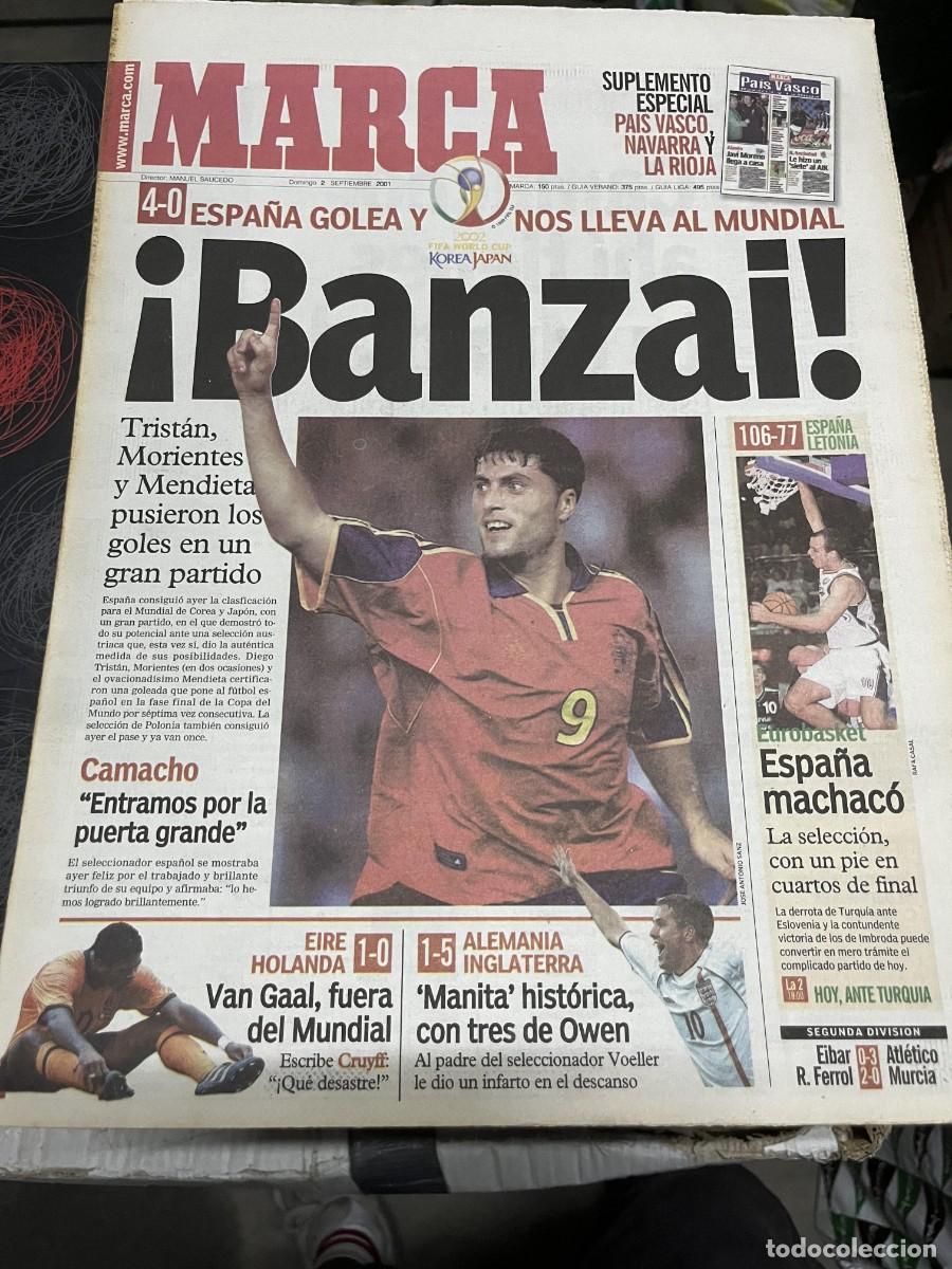 Coleccionismo deportivo: MARCA (2-9-2001) SELECCION ESPA&Ntilde;OLA ESPA&Ntilde;A 4-0 AUSTRIA EUROBASKET SUPERCOPA FUTBOL SALA TORREJON