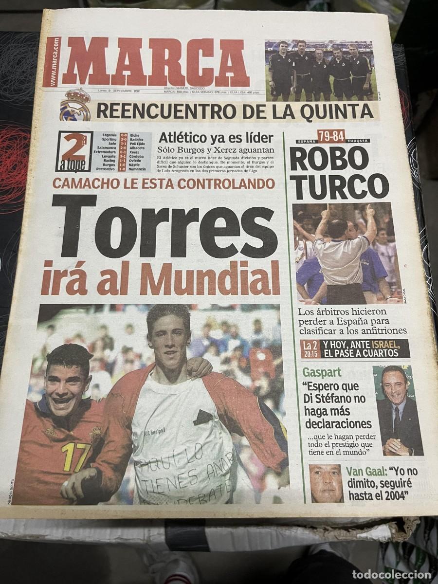Coleccionismo deportivo: MARCA (3-9-2001) LA QUINTA DEL BUITRE FERNANDO TORRES CAMACHO ESPA&Ntilde;A EUROBASKET VAN GAAL