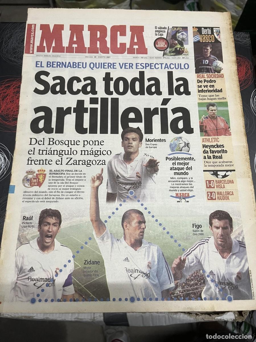 Coleccionismo deportivo: MARCA (22-8-2001) HOY FINAL SUPERCOPA ESPA&Ntilde;A REAL MADRID ZARAGOZA BARCELONA 1-0 WISLA CRACOVIA