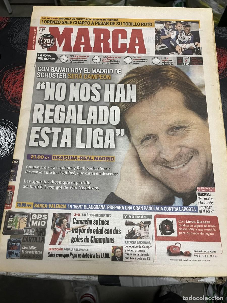 Coleccionismo deportivo: MARCA (4-5-2008) SCHUSTER HOY OSASUNA REAL MADRID BARCELONA VALENCIA MICHEL