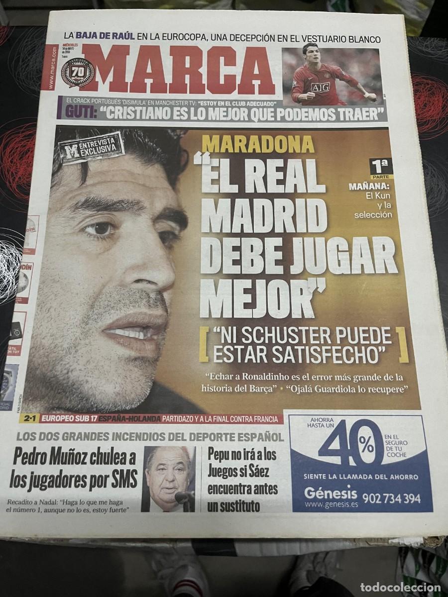 Coleccionismo deportivo: MARCA (14-5-2008) DIEGO MARADONA GUTI MANCHESTER UNITED CRISTIANO RONALDO REAL MADRID PEDRO MU&Ntilde;OZ