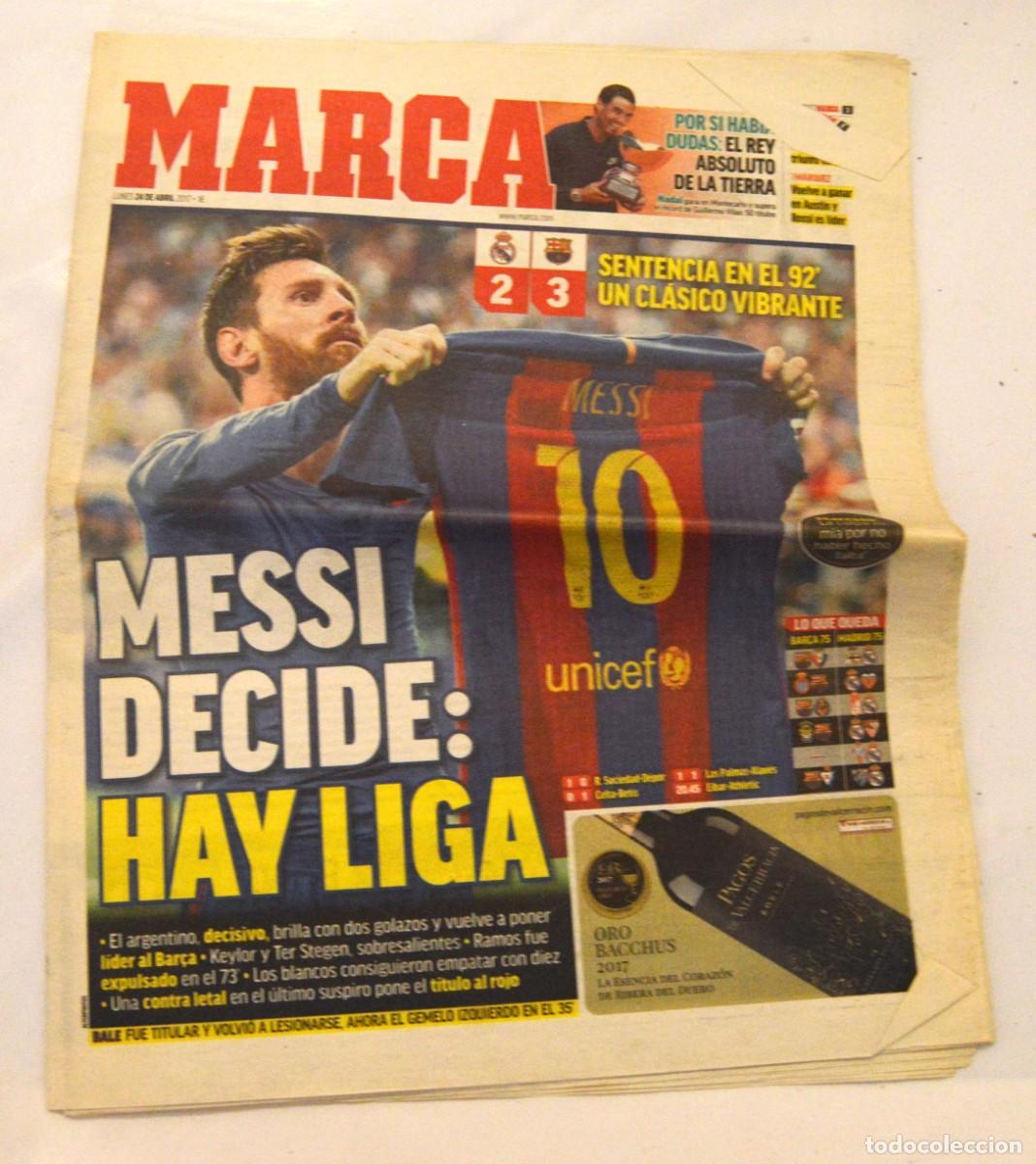 Coleccionismo deportivo: MARCA - PORTADA IC&Oacute;NICA MESSI - EL CLASICO 2-3 / 24 ABRIL 2017