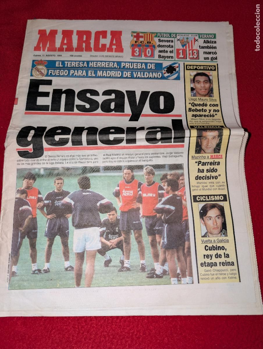Coleccionismo deportivo: PERIODICO PRENSA agosto 1994 MARCA zona norte MAURO SILVA CUBINO VALDANO NU&Ntilde;EZ INDURAIN ++