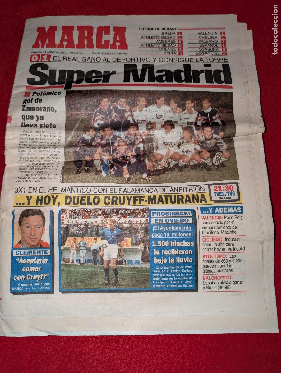 Coleccionismo deportivo: PERIODICO PRENSA agosto 1994 MARCA zona norte MADRID CLEMENTE PROSINECKI oviedo INDURAIN
