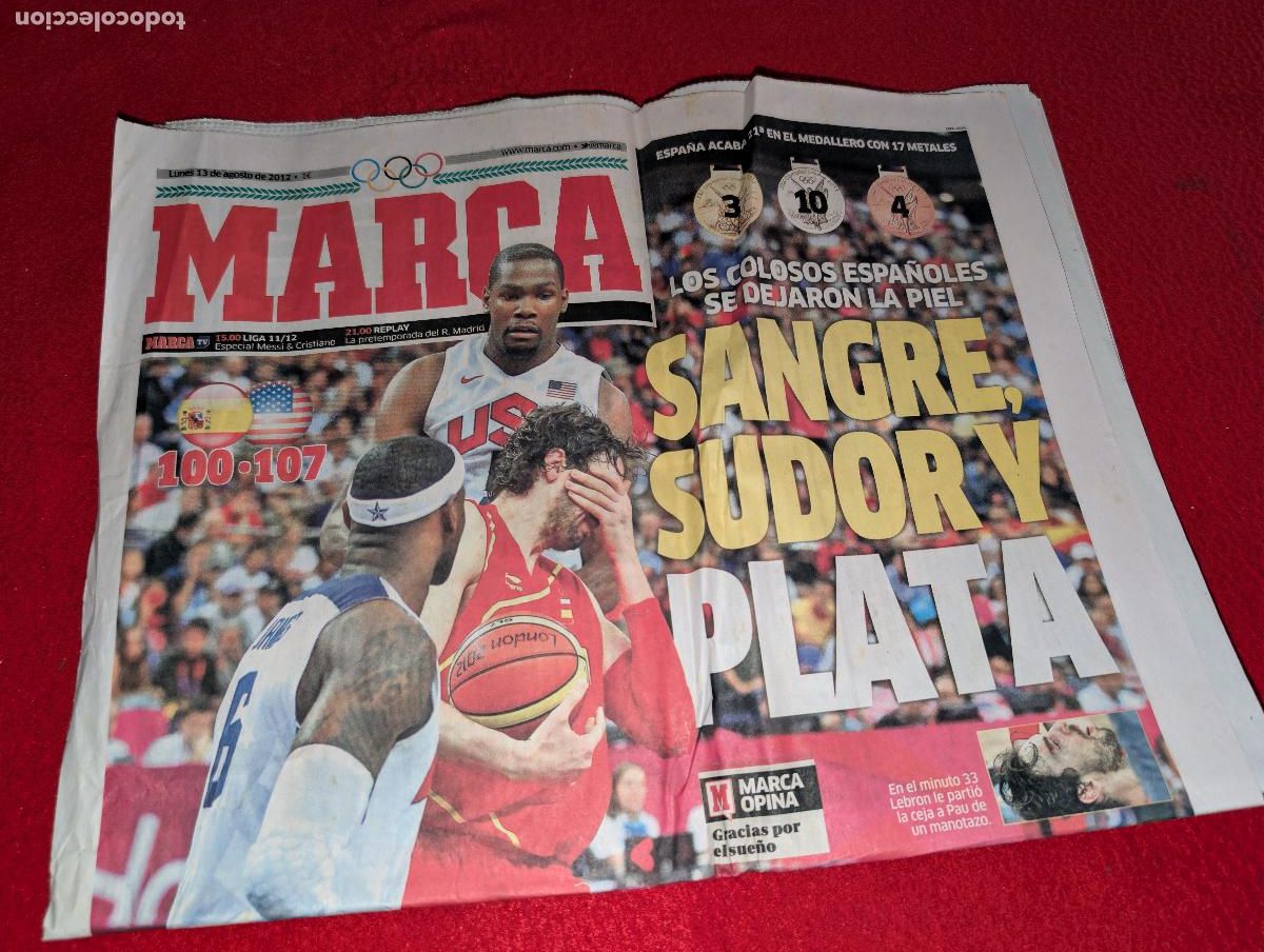 Coleccionismo deportivo: PERIODICO PRENSA agosto 2012 MARCA zona norte OLIMPIADAS GASOL BALONCESTO FINAL VILLA