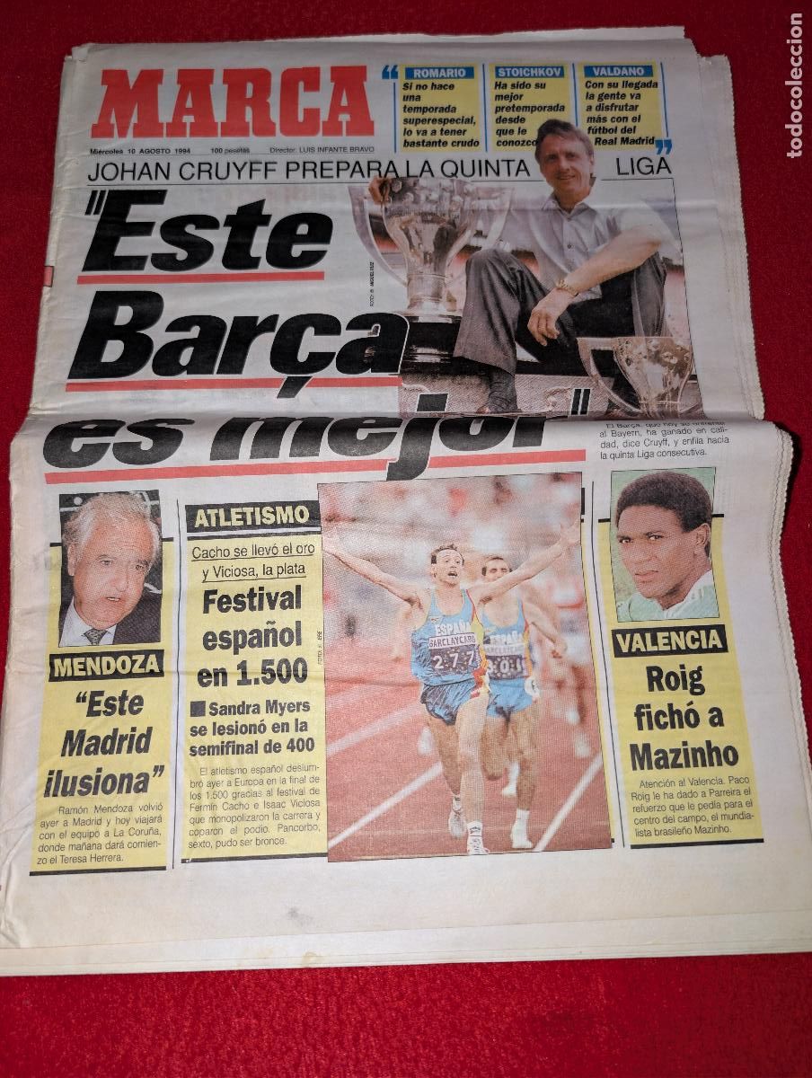 Coleccionismo deportivo: PERIODICO PRENSA agosto 1994 MARCA zona norte CRUYFF SIMEONE MAZINHO MICHEL CAMINERO INDURAIN