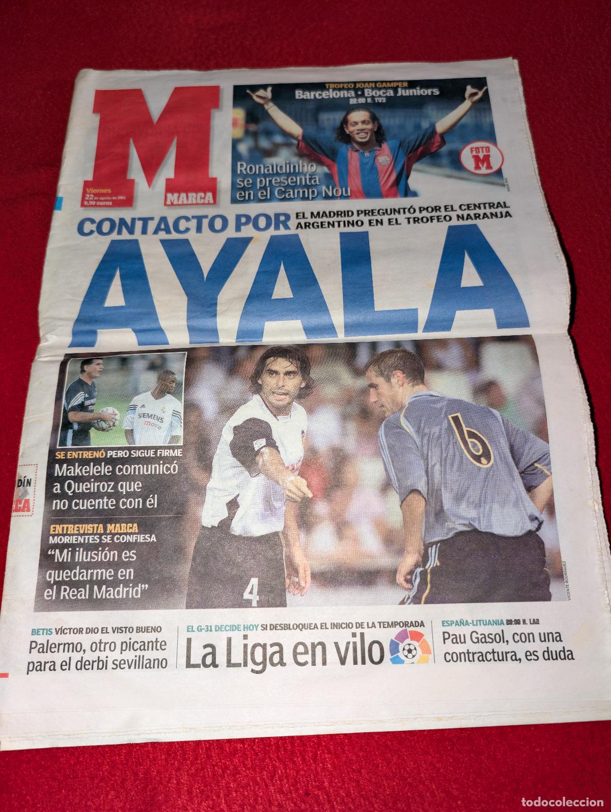 Coleccionismo deportivo: PERIODICO PRENSA agosto 2003 MARCA zona norte AYALA RONALDINHO GASOL