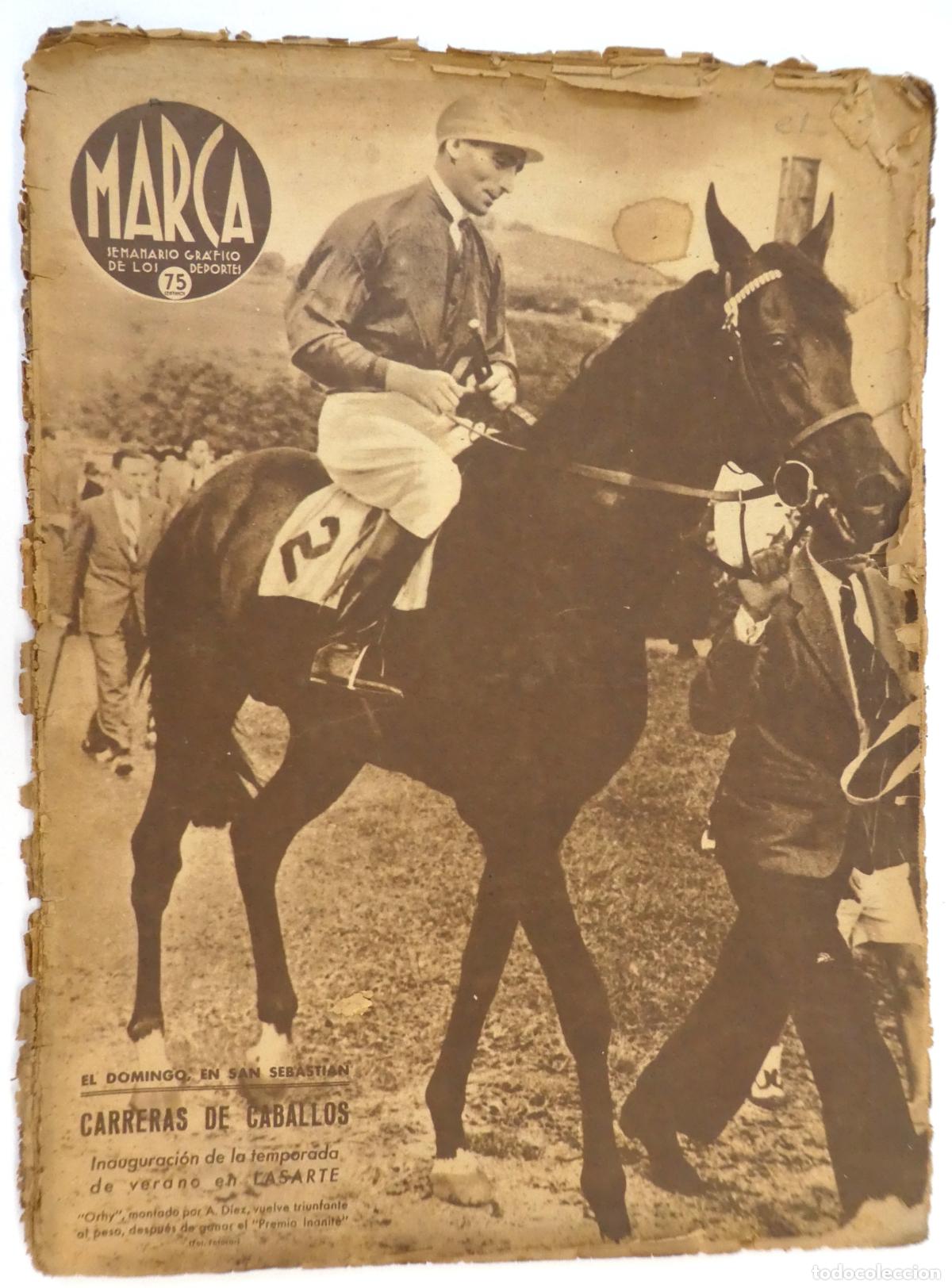 Coleccionismo deportivo: Marca Semanario Grafico, carreras de caballos en el hip&oacute;dromo de Lasarte ,TONI MERKENS 1941