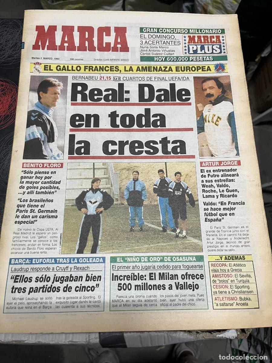 Coleccionismo deportivo: MARCA (2-3-1993) HOY CHAMPIONS REAL MADRID PSG OSASUNA VALLEJO MILAN