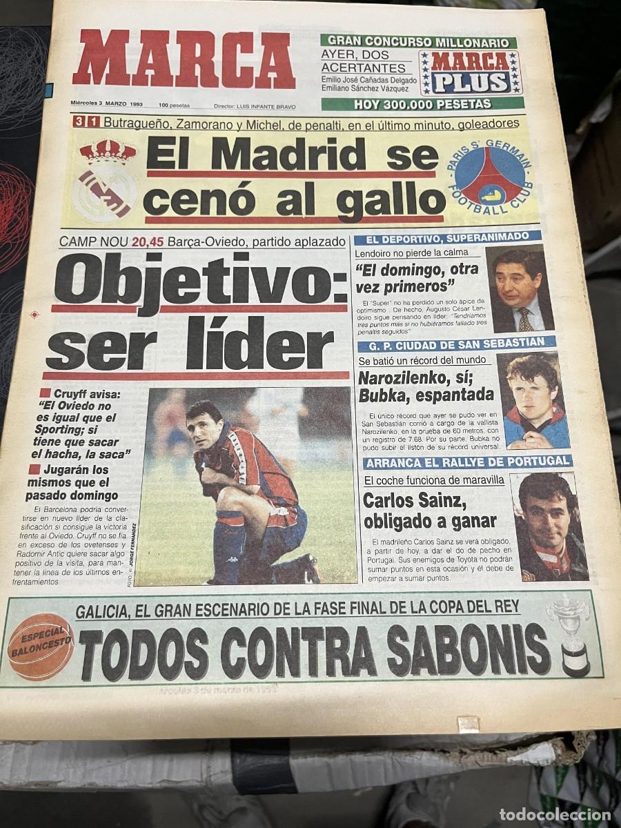 Coleccionismo deportivo: MARCA (3-3-1993) CHAMPIONS REAL MADRID 3-1 PSG GALATASARAY 1-1 SEVILLA CARLOS SAINZ NAROZILENKO