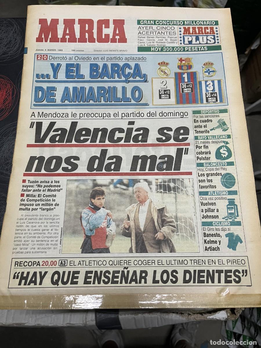 Coleccionismo deportivo: MARCA (4-3-1993) LIDER BARCELONA 2-0 OVIEDO JORNADA LIGA VALENCIA REAL MADRID RECOPA ATLETICO