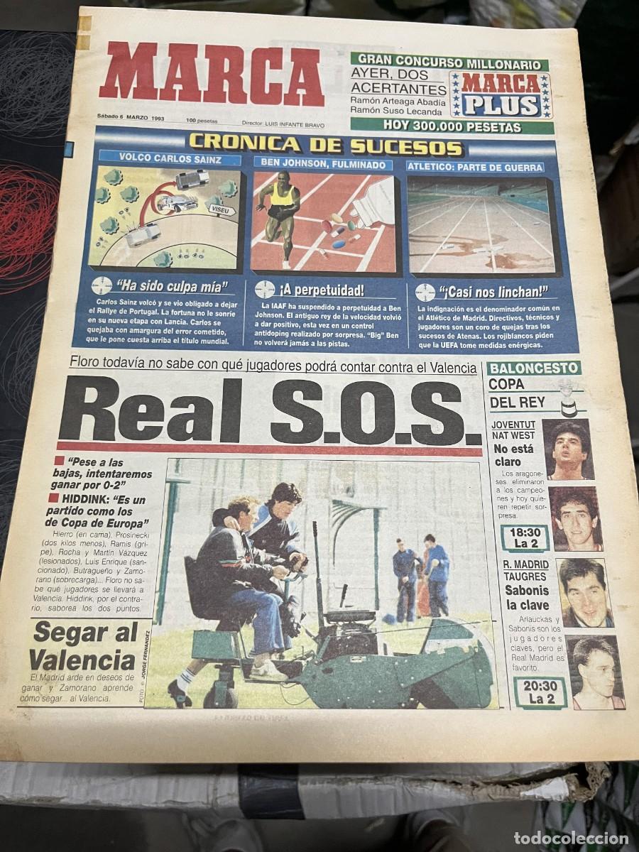 Coleccionismo deportivo: MARCA (6-3-1993) VALENCIA REAL MADRID CARLOS SAINZ BEN JOHNSON OLYMPIAKOS ATLETICO MADRID