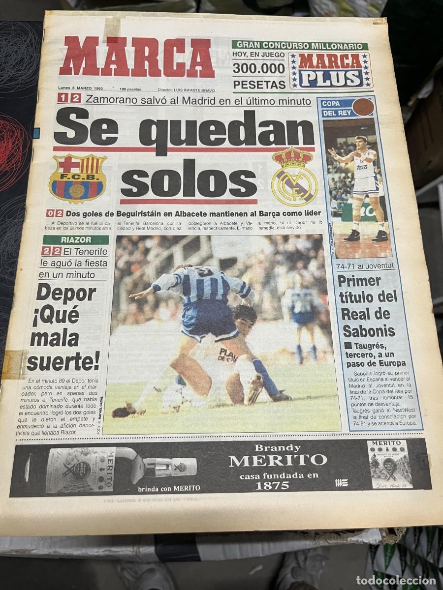 Coleccionismo deportivo: MARCA (8-3-1993) VALENCIA 1-2 REAL MADRID 74-71 JOVENTUT SABONIS FINAL BALONCESTO JORNADA LIGA
