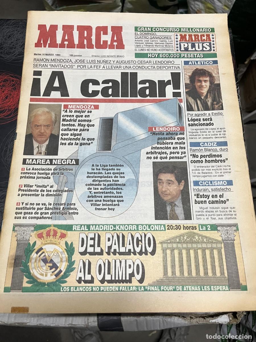 Coleccionismo deportivo: MARCA (16-3-1993) RAMON MENDOZA LENDOIRO JUANMA LOPEZ BALONCESTO KNORR BOLONIA SABONIS