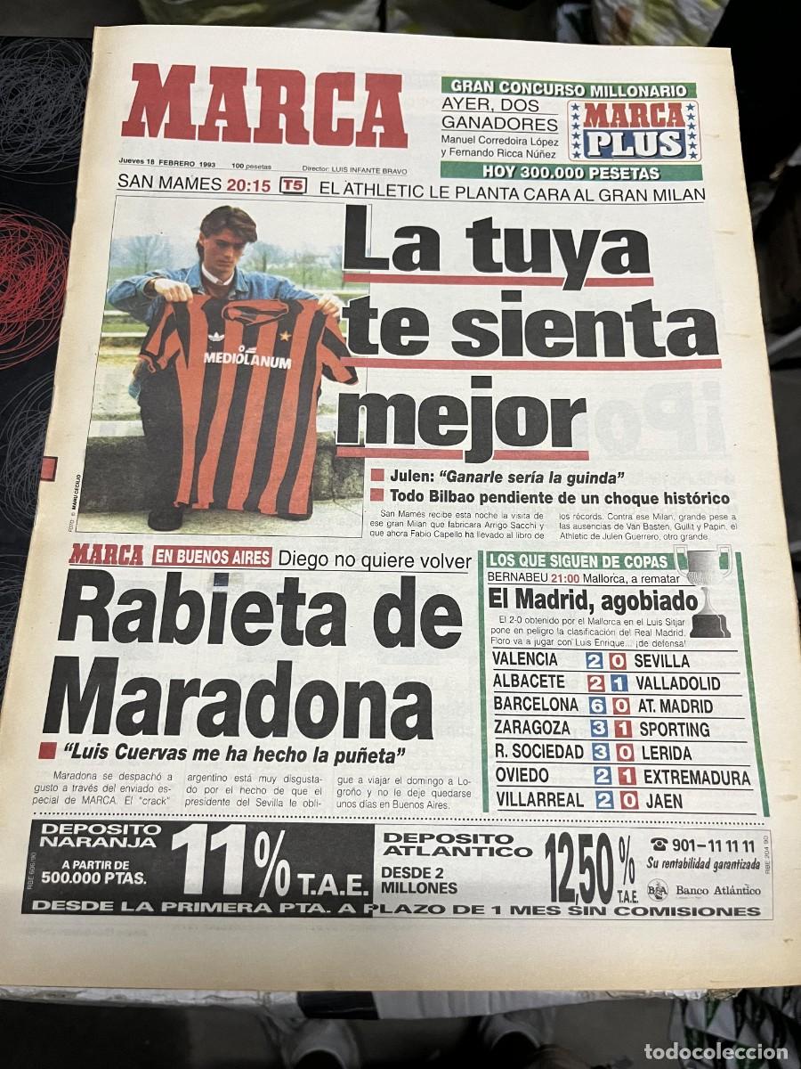 Coleccionismo deportivo: MARCA (18-2-1993) HOY ATHLETIC BILBAO MILAN GUERRERO MARADONA LUIS CUERVAS SEVILLA