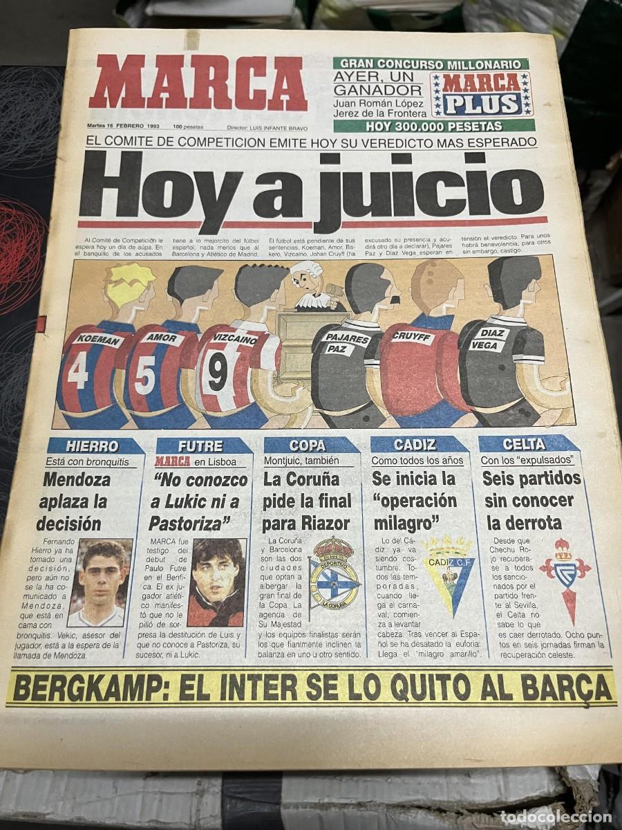 Coleccionismo deportivo: MARCA (16-2-1993) COMITE COMPETICION BENFICA ATLETICO MADRID FUTRE HIERRO BERGKAMP PAT EWING