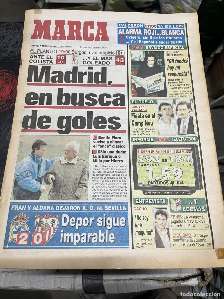 Coleccionismo deportivo: MARCA (7-2-1993) DEPORTIVO CORU&Ntilde;A 2-0 SEVILLA HOY BURGOS REAL MADRID FERMIN CACHO IRURETA