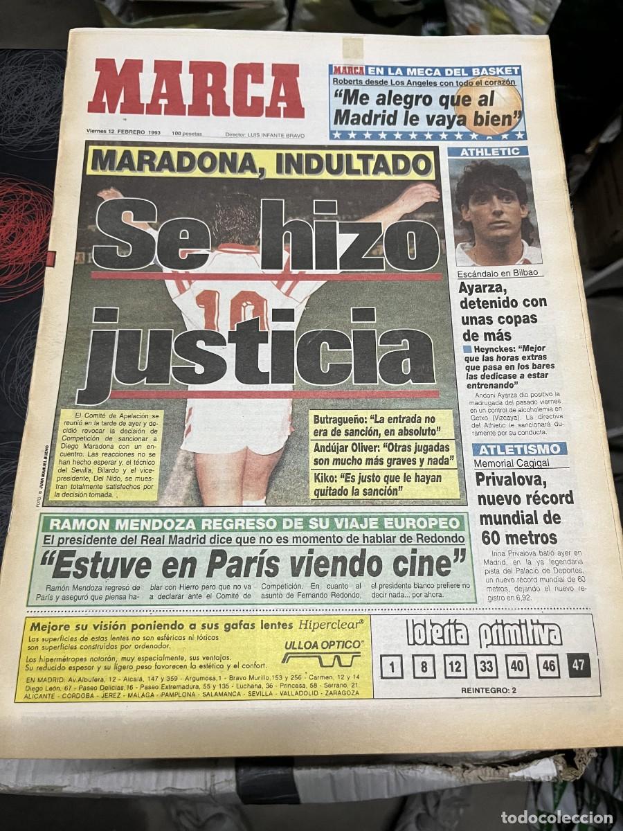 Coleccionismo deportivo: MARCA (12-2-1993) MARADONA INDULTADO SEVILLA AYARZA ATHLETIC PRIVALOVA CLIPPERS NBA