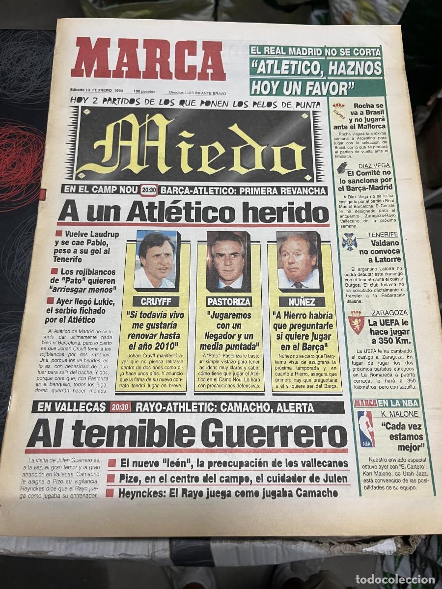Coleccionismo deportivo: MARCA (13-2-1993) HOY BARCELONA ATLETICO MADRID RAYO ATHLETIC BILBAO GUERRERO UTAH JAZZ NBA