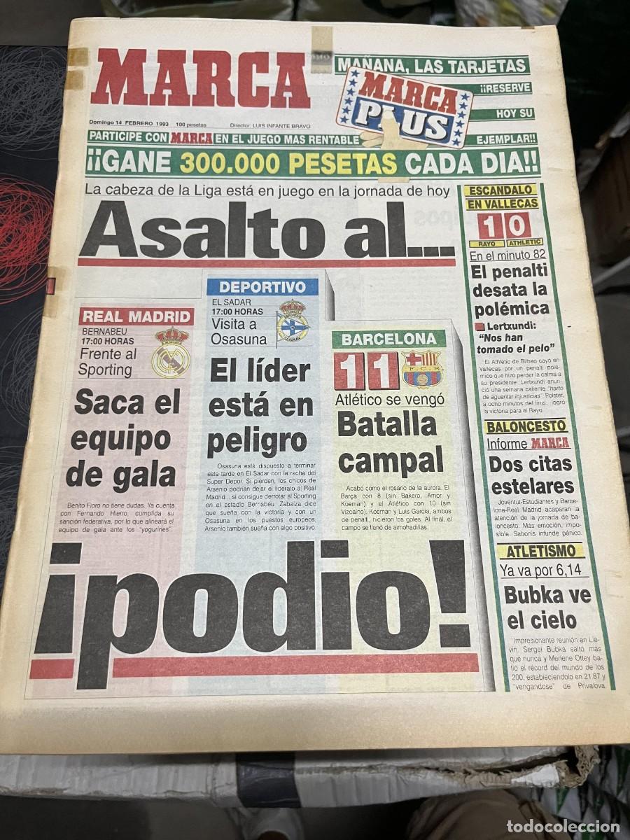 Coleccionismo deportivo: MARCA (14-2-1993)BARCELONA 1-1 ATLETICO MADRID JORNADA LIGA R.MADRID GIJON GEORGE KARL OSANA KOSTINA