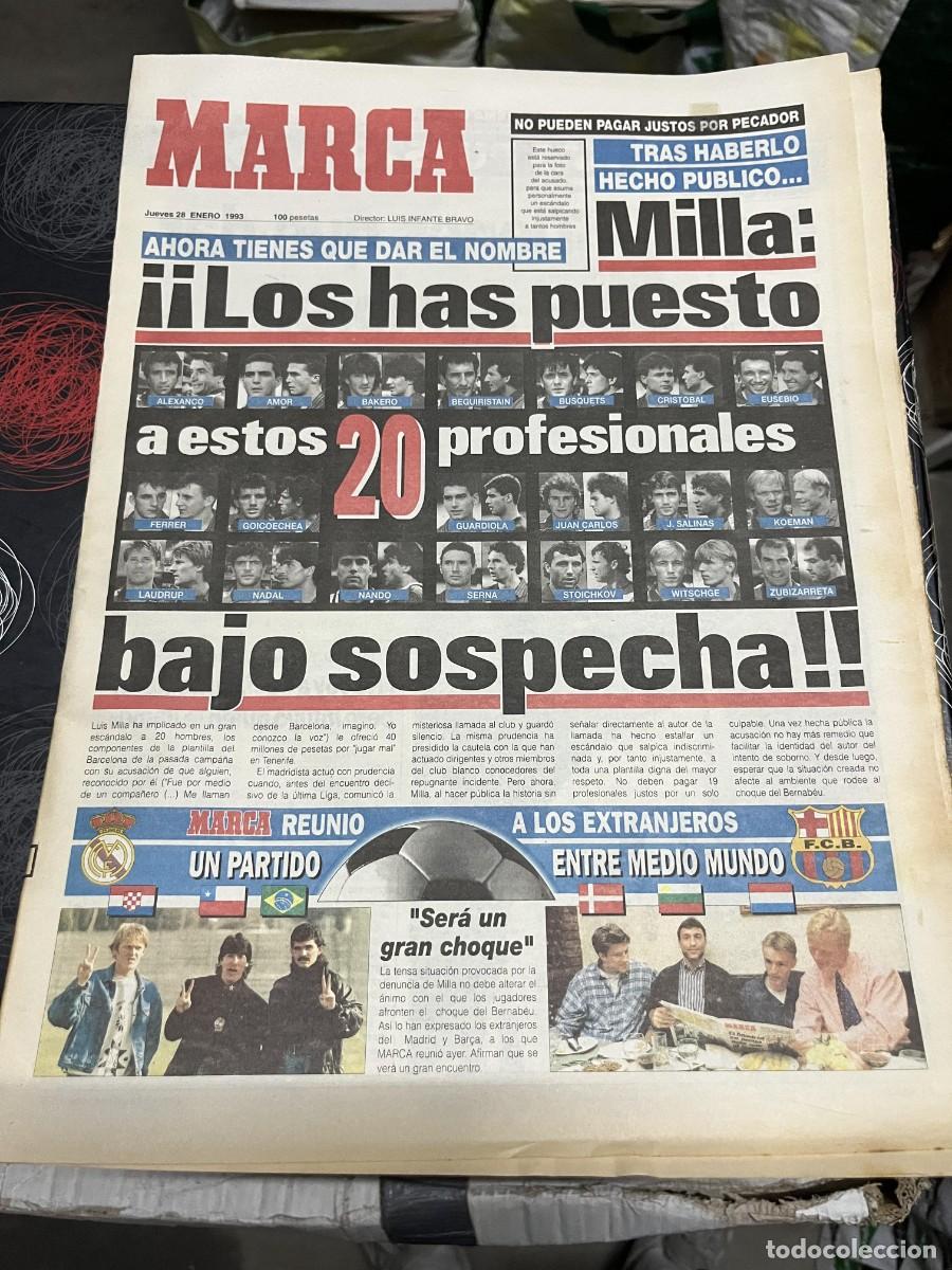 Coleccionismo deportivo: MARCA (28-1-1993) LUIS MILLA JUGADORES BARCELONA BAJO SOSPECHA TENERIFE REAL MADRID REAL MADRID