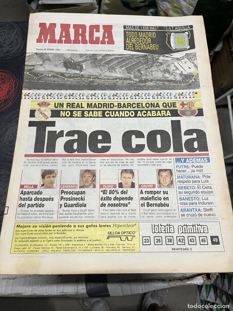 Coleccionismo deportivo: MARCA (29-1-1993)EL CLASICO REAL MADRID BARCELONA GRANDES COLAS PARA ENTRADAS BERNABEU PEPE CARCELEN