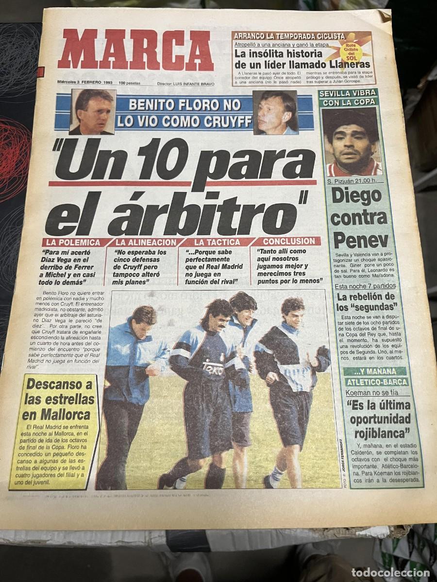 Coleccionismo deportivo: MARCA (3-2-1993) SEVILLA MARADONA PENEV BENITO FLORO CRUYFF ESTUDIANTES PINONE