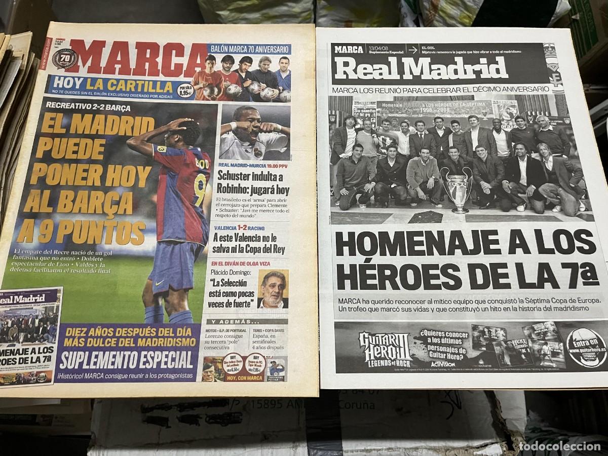 Coleccionismo deportivo: MARCA(13-4-2008)RECREATIVO HUELVA 2-2 BARCELONA ETOO HOY R.MADRID MURCIA HOMENAJE CAMPEON LA SEPTIMA
