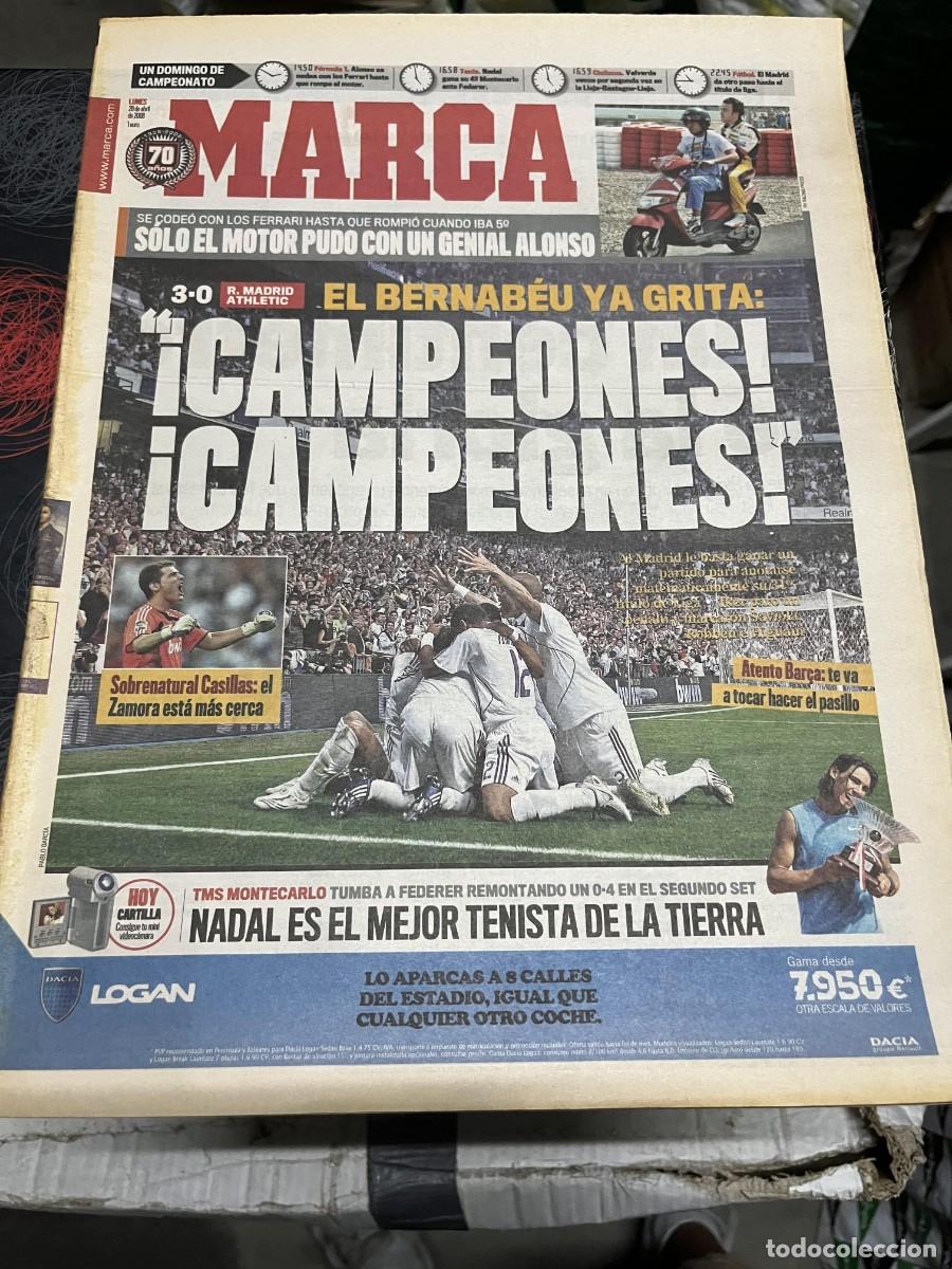 Coleccionismo deportivo: MARCA (28-4-2008) CAMPEON LIGA REAL MADRID 3-0 ATHLETIC BILBAO RAFAEL NADAL MONTECARLO
