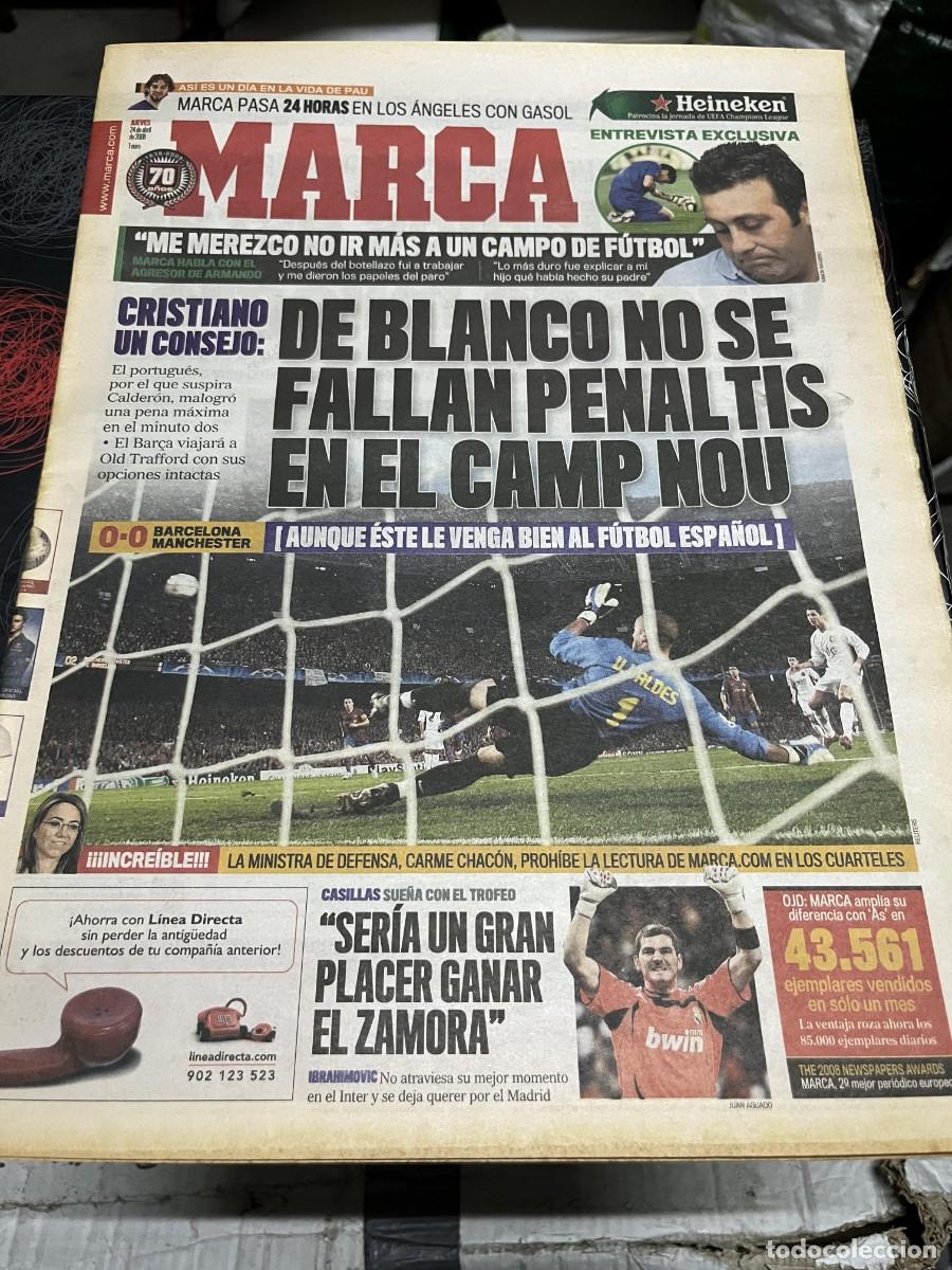 Coleccionismo deportivo: MARCA (24-4-2008) BALONCESTO PAU GASOL BARCELONA 0-0 MANCHESTER UNITED IKER CASILLAS